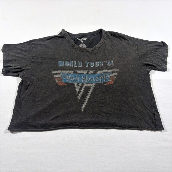 Van Halen Graphic Print Tee Kick Ass T-Shirt  World Tour 1981 Cotton Cropped M - Picture 1 of 8